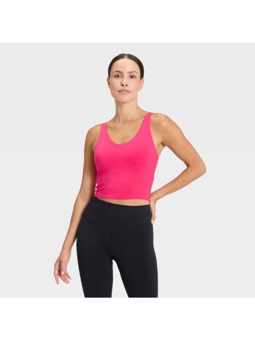 All In Motion Sport Bra Womens Large Pink Flex Light Support V Neck Cropped